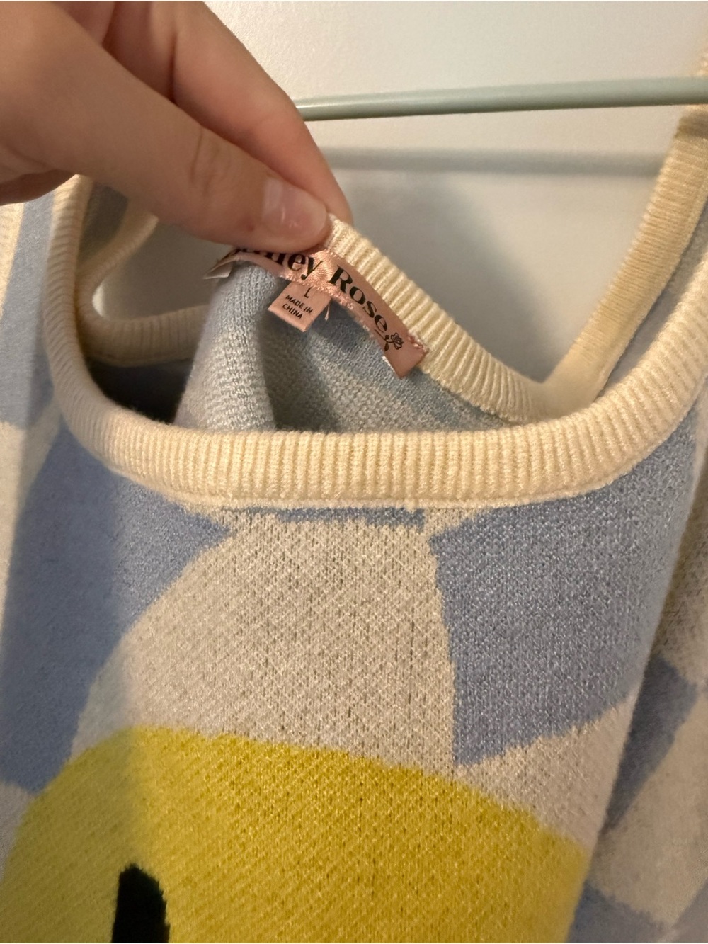 Smiley Face Knit Crop Tank - Blue, Cream, Yellow - Picture 2 of 2